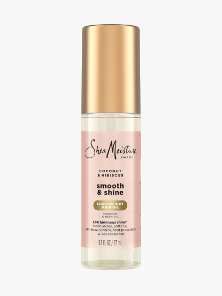 SheaMoisture Coconut & Hibiscus Smooth & Shine Oil in branded component on a light gray background